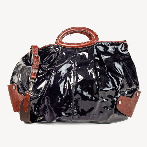 Marni Balloon Navy-Patent-Leather Trimmed Shoulder Bag